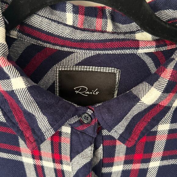 RAILS REVOLVE Kendra Flannel Long Sleeve Navy Red White Plaid Button Shirt Top S - Picture 5 of 6